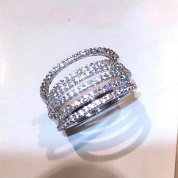 6.4 CT DIAMOND STERLING SILVER MULTI LAYER RING, CUTE RING, SHINY RING. - Picture 2 of 8